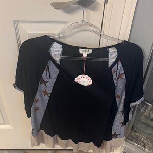 Umgee Black and Gray Star Patterned Women's Top